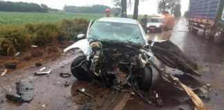 Acidente entre caminhão e automóvel deixa mulher ferida em Maripá