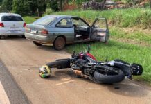 Acidente envolvendo carro e moto deixa motociclista ferido em Palotina