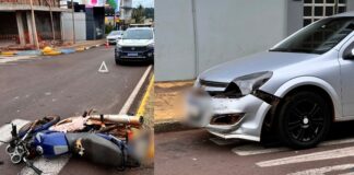 Colisão entre carro e moto na Vila Pioneira em Toledo deixa motociclista com escoriações