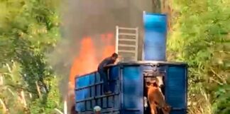 Corpo de Bombeiros de Toledo atende ocorrência de incêndio em caminhão boiadeiro na PR-317