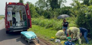 Motociclista fica ferido após queda na rodovia entre Marechal Rondon e Nova Santa Rosa