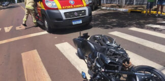 Motociclista fica ferido em acidente na Rua Rio Grande do Norte, em Marechal Rondon