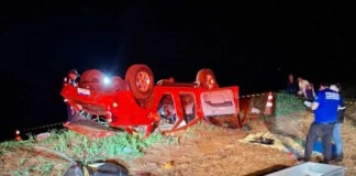 Caminhonete sai da pista e duas pessoas morrem durante a noite na PR-471 em Três Barras do Paraná