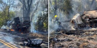 Após acidente veículo pega fogo na região e motorista abandona o local