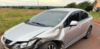 Honda e caminhão se envolvem em acidente na PR-491 em Nova Santa Rosa