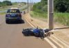 Moto bate em poste e deixa jovem gravemente ferido na BR-163 em Toledo