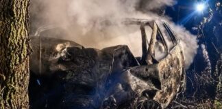 Carro bate contra árvore, pega fogo e deixa duas pessoas mortas em Santa Terezinha de Itaipu