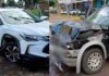 Colisão entre carros deixa criança ferida e carro atinge muro em Toledo