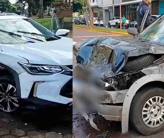 Colisão entre carros deixa criança ferida e carro atinge muro em Toledo