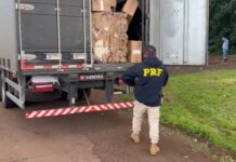 Caminhão com 400 mil maços de cigarros na BR-163 entre Marechal e Toledo