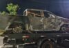 Hilux totalmente incendiada é encontrada em área rural de Santa Tereza do Oeste
