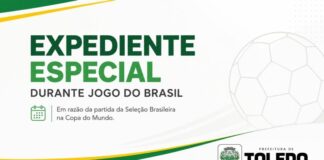 Prefeitura de Toledo terá horário especial para jogo do Brasil