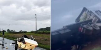 Cinco pessoas morrem em grave acidente entre carro e caminhão na BR-470, em Campos Novos, oeste de SC