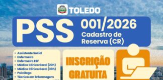 Prefeitura de Toledo abre inscrições de PSS para Saúde e Assistência Social
