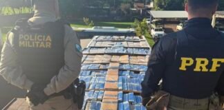 ABORDAGEM A CAMINHÃO POR DIREÇÃO PERIGOSA TERMINA COM MACONHA ESCONDIDA NO TETO EM TOLEDO