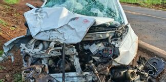 Carro sai da pista, bate em árvore e atinge caminhão na PR-182, em Toledo