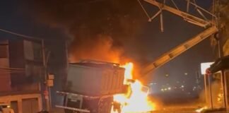 Incêndio atinge caminhão durante trabalho em rede de alta tensão em Nova Santa Rosa