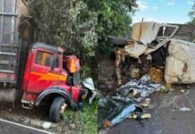 Batida entre van e caminhão deixa duas pessoas mortas na PR-281, em Realeza