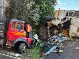 Batida entre van e caminhão deixa duas pessoas mortas na PR-281, em Realeza