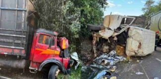 Batida entre van e caminhão deixa duas pessoas mortas na PR-281, em Realeza