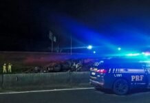 Motorista morre após caminhão com carga de madeira tombar na BR-116, em Quatro Barras