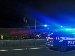 Motorista morre após caminhão com carga de madeira tombar na BR-116, em Quatro Barras